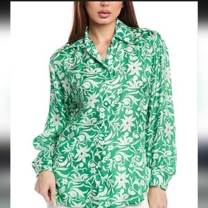 Maje Green and White Floral Button Down Shirt Size 1 (Small)